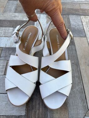 Franco Sarto White Crisscross Leather Slingback Sandals